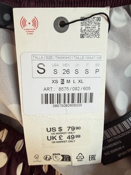 NEW Zara Maroon Polka Dot Midi Skirt Size Small 36343 - Picture 7 of 11